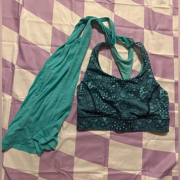 Lululemon 2-in-1 Braided Back Tank Top - Teal Paisley - Picture 7 of 8